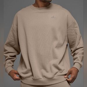 ALO Accolade Crew Neck Pullover Sweater Taupe